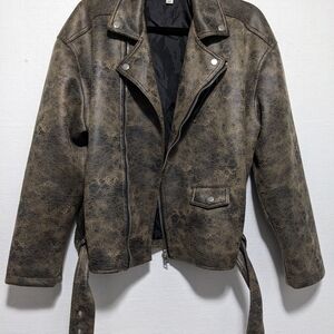 Topshop Distressed Brown Leather Jacket